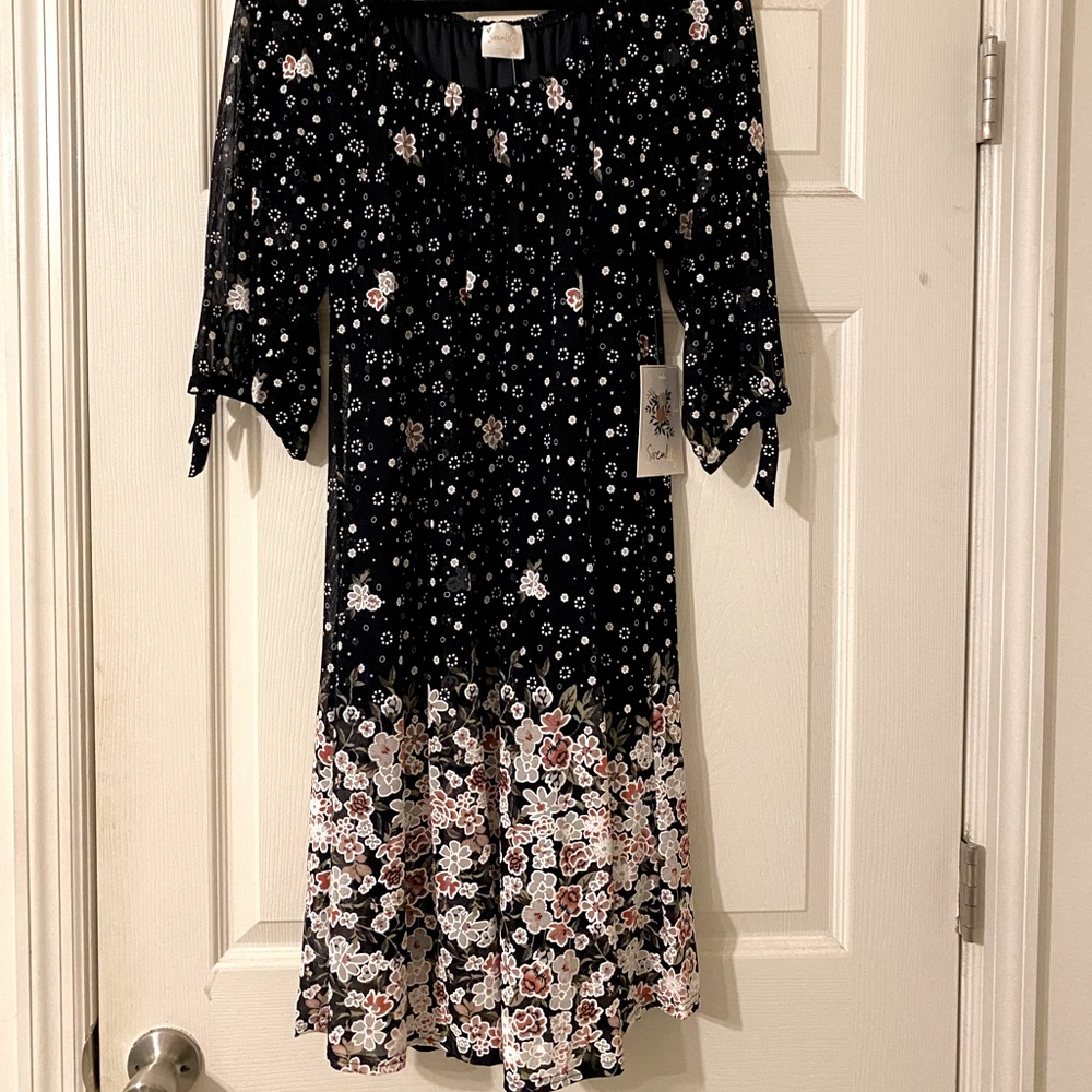 Navy blue dress with flowers